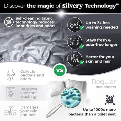 Silvery Silver Infused Bed Sheets Set - Ultra-Soft Temperature-Regulating Fabric with Self-Cleaning Technology™ That Stays Fresh 3X Longer for Hygienic Sleep