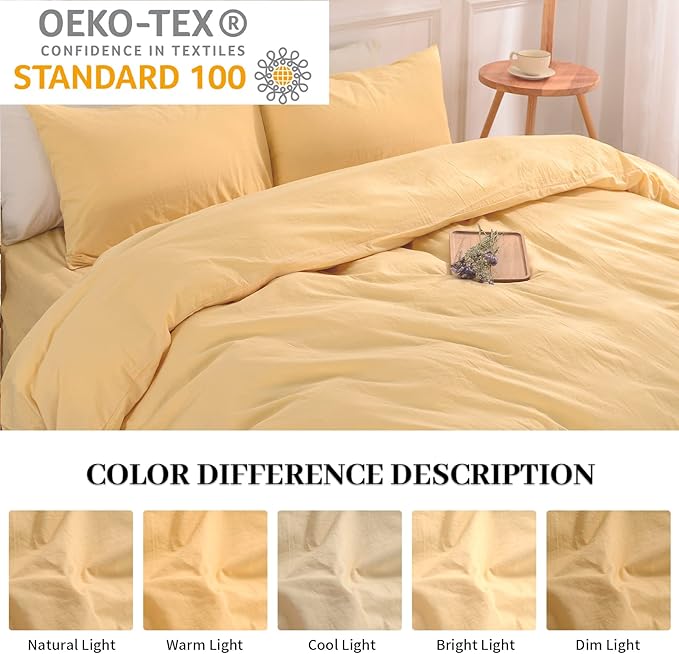 NEXHOME PRO Duvet Cover Set 100% Washed Cotton California Kingn 104"x98", Organic Natural Linen Look Textured 3 Pieces Bedding Set with Zipper Closure, Breathable (No Comforter)