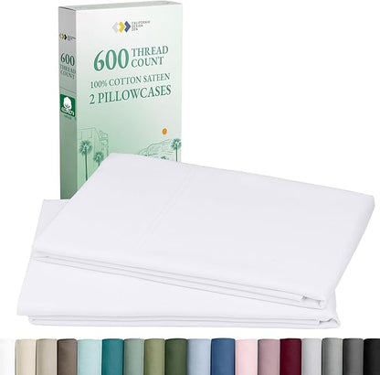 CALIFORNIA DESIGN DEN Luxuriously Soft Hotel Quality 600 Thread Count, 100% Cotton Set of 2 Cases, Crisp & Cool White Standard Pillow Cases Fits Standard & Queen Pillows (Bright White)