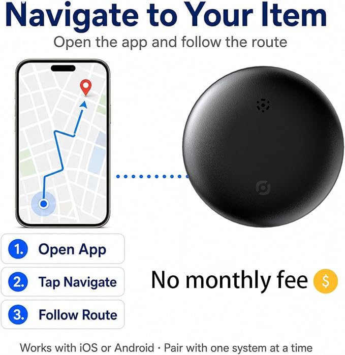 GPS Tracker for Vehicles No Subscription, iOS & Android Dual System | Precise Location Car Tracker Tag, IP66 Waterproof Bluetooth Tracker Device for Key, Luggage, Wallet, Kid and Pet (2-Pack)