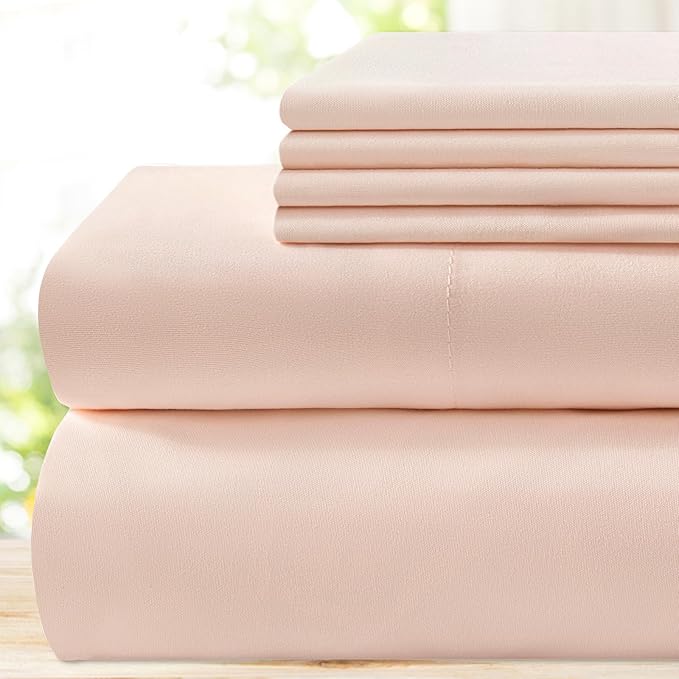 BYSURE 6 Pieces Bed Sheets Set(King, Peach) - Hotel Luxury Super Soft 1800 Thread Count 100% Microfiber Sheets with Deep Pockets, Wrinkle & Fade Resistant