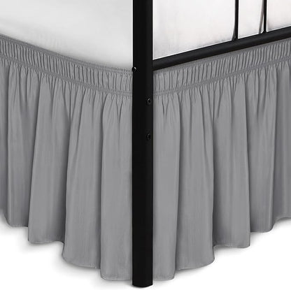 Biscaynebay Wrap Around Bed Skirts with Split Corners for Full Beds 16" Drop, Silver Grey Elastic Dust Ruffles Adjustable Easy Fit Wrinkle & Fade Resistant Silky Luxurious Fabric Machine Washable