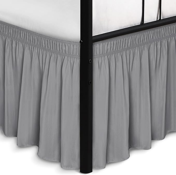 Biscaynebay Wrap Around Bed Skirts with Split Corners for Full Beds 18" Drop, Silver Grey Adjustable Elastic Dust Ruffles Easy Fit Wrinkle Resistant Silky Luxurious Fabric Machine Washable