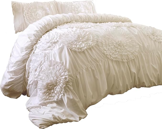 Lush Decor 3 Piece Serena Comforter Set, King, Ivory