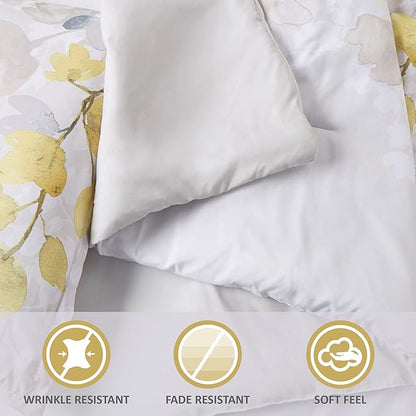 Madison Park Bed in A Bag - Trendy Casual Design Cozy Comforter with Complete Sheet Set with Side Pocket, All Season Cover, Matching Shams, Twin XL, Alexis, Leaf Yellow 6 Piece