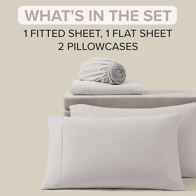 UGG Hedi Full Sheet Set 4-Piece Luxury Cooling Sheets Deep Pockets Premium Bedding with 2 Pillow Shams Hypoallergenic Machine Washable Soft Lightweight Bed Set for Bedroom, Full, Stone Grey