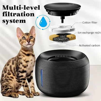 85oz/2.5L Cat Water Fountain, Automatic Pet Water Fountains for Cats Indoor | Cat Water Bowl Dispenser for Cats, with LED Light & Water Level Window - for Pets & Small Animals