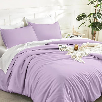 Litanika Lavender Purple Comforter King Size, 3 Pieces Lightweight Solid Bedding Comforter Set, All Season Fluffy Bed Set (104x90In Comforter & 2 Pillowcases)