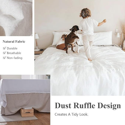 Simple&Opulence Belgian Linen Bed Skirt with Classic 14 inch Tailored Drop Dust Ruffle, Easy Fit Breathable Premium Natural Flax- Basic Linen, King