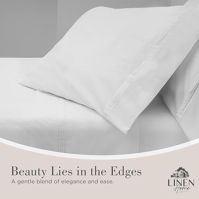 Linen Home 100% Cotton Percale Triple Pleat Hem Pillowcases King Size, White, 2 Pieces of Pillow Case, Crisp and Cool Strong Bed Linen, 20 inches X 40 inches