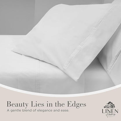 Linen Home 100% Cotton Percale Triple Pleat Hem Pillowcases King Size, White, 2 Pieces of Pillow Case, Crisp and Cool Strong Bed Linen, 20 inches X 40 inches