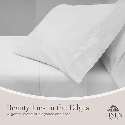 Linen Home 100% Cotton Percale Triple Pleat Hem Pillowcases King Size, White, 2 Pieces of Pillow Case, Crisp and Cool Strong Bed Linen, 20 inches X 40 inches