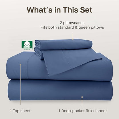 California Design Den - Full Bed Sheets Set, Soft 100% Cotton Sheets Deep Pockets Set, Snug Fit Elastic, 500 Thread Count Sateen, Premium Quality Sheets Set for Home (Navy Blue)