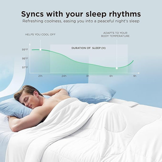 Bedsure Cooling Comforter Queen Size - Cooling Blankets for Hot Sleepers, Lightweight Comforter for Summer with Dual-Sided Cool Tech, Soft Breathable Cold Blanket for Sleeping, White, 88x88 Inches