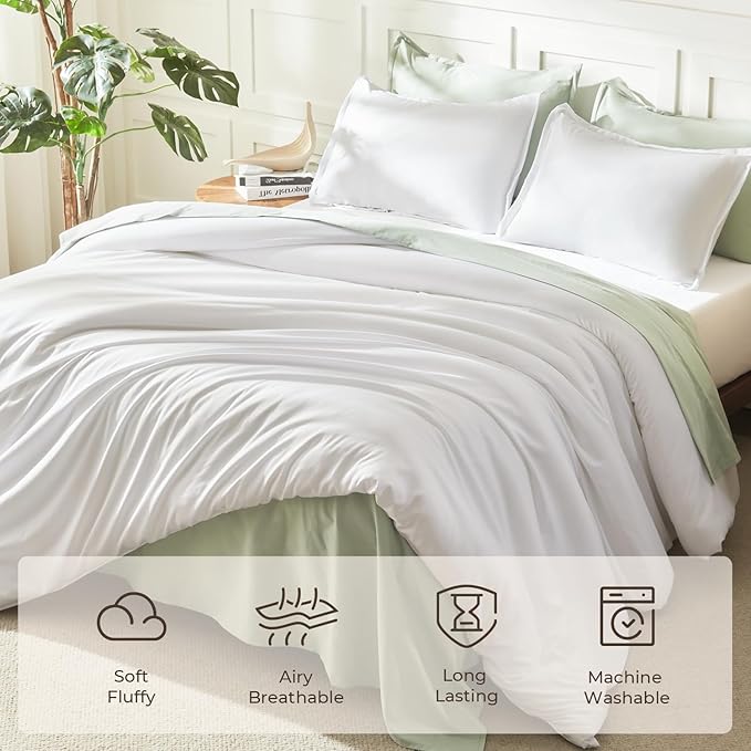 Litanika White Oversized King Comforters Super King Size, 3 Pieces Lightweight Solid Bedding Comforter Set, All Season Fluffy Bed Set (120x120In Comforter & 2 Pillowcases)