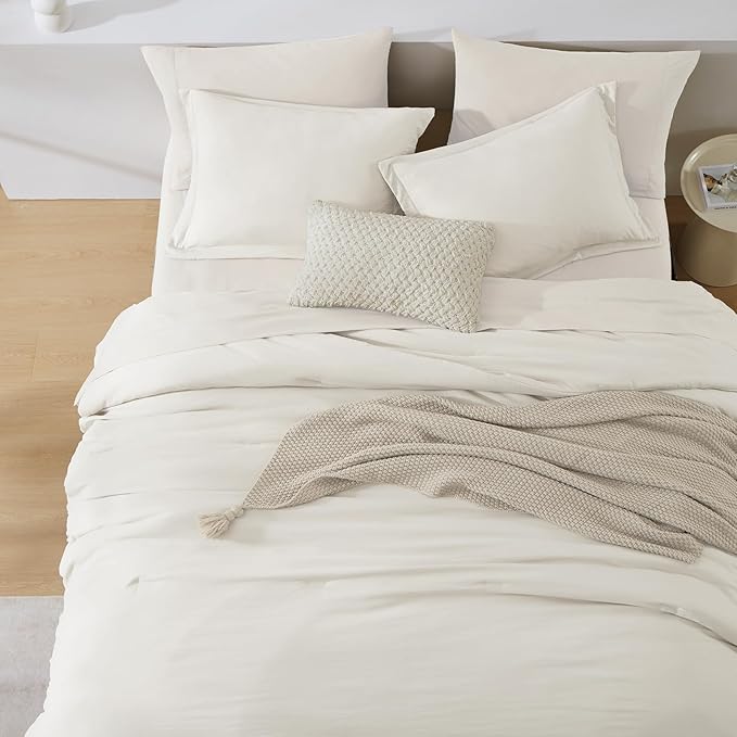 WRENSONGE King Comforter Set, 7 Pieces White Soft Bed in a Bag King with Fitted Sheet, Flat Sheet, 2 Pillow Shams, and 2 Pillowcases- Warm Bedding Set for All Season