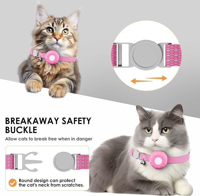 GPS Tracker, Bluetooth Mini GPS Dog Tracker, Cat Tracker Including Cat Collars, No Monthly Fee Cats GPS Tracker, Work with Find My APP (Only iOS), Pink
