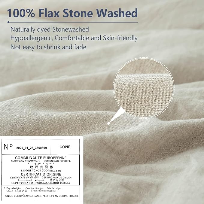 Simple&Opulence 100% Linen Pillow Case Queen Size Set of 2, Linen Pillow Covers with Overlap Closure, Luxury Breathable Pillowcases Protectors Suitable for All-Season (20" X 26", Linen)