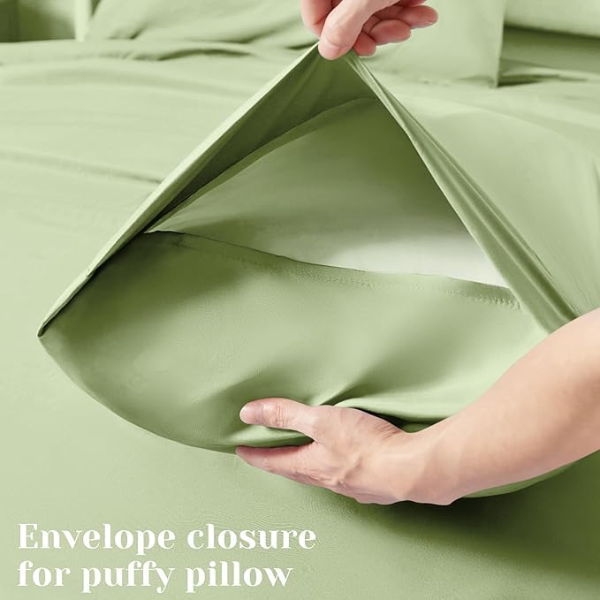 BYSURE 6 Pieces Bed Sheets Set(Full, Sage Green) - Hotel Luxury Super Soft 1800 Thread Count 100% Microfiber Sheets with Deep Pockets, Wrinkle & Fade Resistant