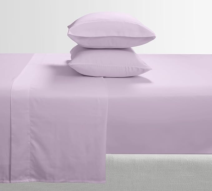 Feather & Stitch Softest 100% Cotton Sheets, 300 Thread Count Percale Weave Bedding, 16" Deep Pocket, Cooling Sheets, Breathable Bed Set, Hotel Premium Quality (King, Lavender)