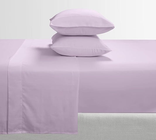 Feather & Stitch Softest 100% Cotton Sheets, 300 Thread Count Percale Weave Bedding, 16" Deep Pocket, Cooling Sheets, Breathable Bed Set, Hotel Premium Quality (King, Lavender)