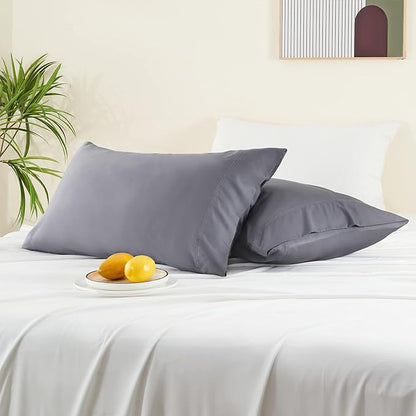 BEDELITE Cooling Pillow Cases for Hot Sleepers & Night Sweats, Rayon Derived from Bamboo, Grey Pillow Cases Queen Size Set of 4, Breathable and Silky Soft Envelope Pillowcases (20"x30")