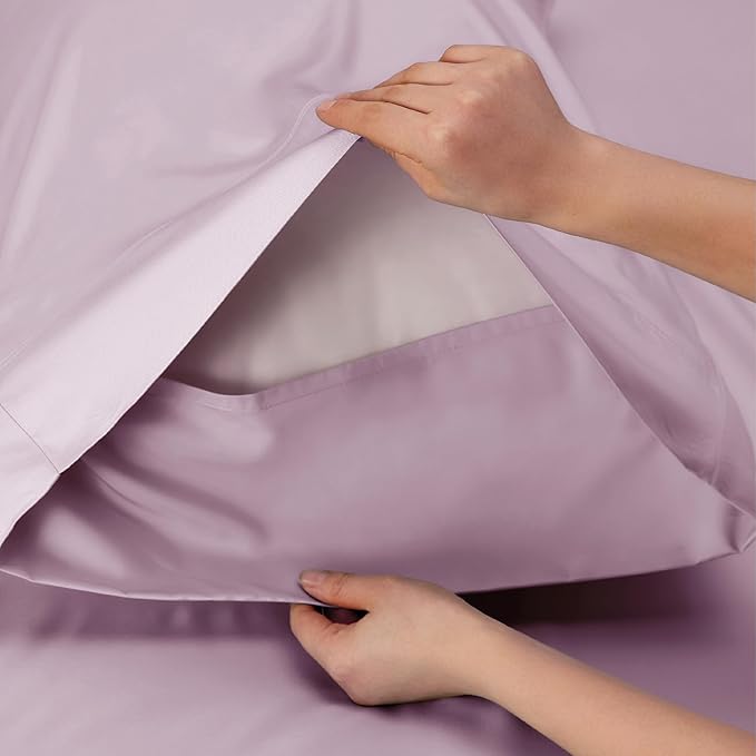 Bedsure Full Size Bed Sheets, Cooling Sheets, Rayon Derived from Bamboo, PureWoven, Breathable & Soft, Deep Pocket Up to 16 Inches, Hotel Luxury Silky Bedding for Hot Sleepers, Lavender
