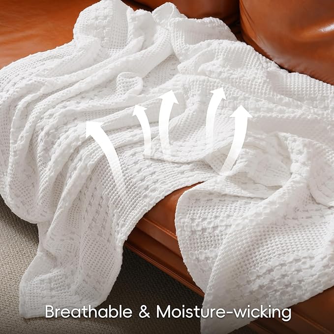 PHF 100% Cotton Waffle Weave Blanket Twin Size for Bed, Soft Lightweight & Breathable for Spring and Summer, All-Season Comfort, Luxury Aesthetic Blanket for Home Decor, 66"x90", White