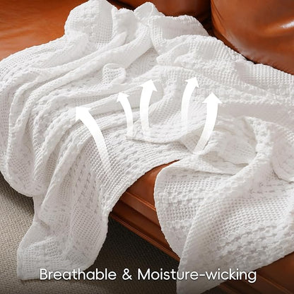 PHF 100% Cotton Waffle Weave Blanket Twin Size for Bed, Soft Lightweight & Breathable for Spring and Summer, All-Season Comfort, Luxury Aesthetic Blanket for Home Decor, 66"x90", White