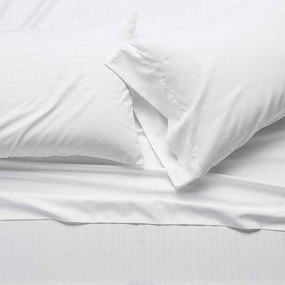 Amazon Basics Ultra-Soft, Breathable Microfiber 4-Piece Bed Sheet Set, Wrinkle-Free, Machine Washable, King Size, Bright White Striped