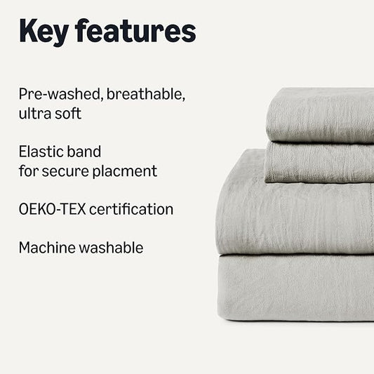 Amazon Basics Full Bed Sheet, 4-Piece Bedding Set, Double Brushed Microfiber, Ultra Soft, Easy Care, Grey