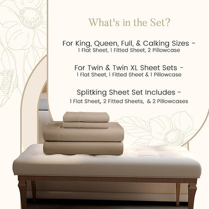 King Sheet Set, 100% Cotton Bed Sheets King Size Sheets 15" Deep Pocket Set, 800 Thread Count Sateen Weave 4 piece Luxury Bedding, Soft & Breathable No Pill Fade Resistant- Taupe
