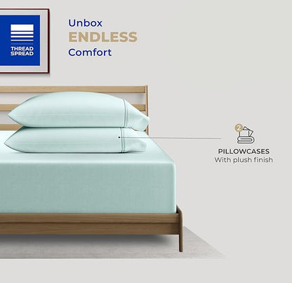 THREAD SPREAD 100% Cotton Pillow Cases Queen Size Set of 2 - Luxury 400 Thread Count Queen Pillow Cases (Sea Foam), Soft Cooling Breathable Hotel Quality Cotton Pillowcases, Fits Standard Pillows