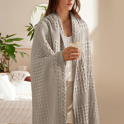 PHF 100% Cotton Waffle Weave Throw Blanket, Soft Lightweight Breathable Cozy Throws for Couch Bed Sofa, Luxury Aesthetic Blanket Gift for Home Decor & Office, 50"x60", Pearl Gray