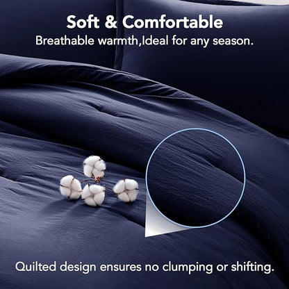 Queen Comforter Sets Navyblue,3PCS Soft Lightweight Breathable Bedding Comforter Sets for All Season, Queen Size(90''×90'' Comforter & 2 Pillowcases)