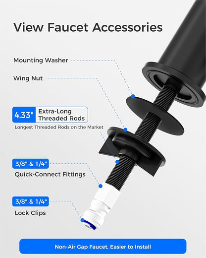 Waterdrop G2FCT-BLK Drinking Water Faucet, NSF/ANSI 372 Certified, Black | RO Water Filter Faucet for Kitchen Bar Sink, Lead-Free, 304 Stainless Steel, Single Handle, 360° Swivel Spout