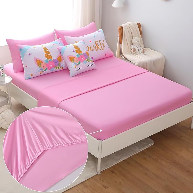 JQinHome Unicorn Full Bedding Sets for Girls Kids,8 Piece Bed in A Bag 3D Colorful Flower Girl Unicorn Comforter Set with Sheet Set(Sparkle)
