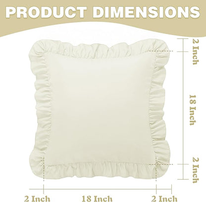 KKJIAF Ruffle Pillow Cases 18x18 Inches, Beige Square Ruffled Pillow Covers Set of 2, Microfiber Wrinkle Resistant Pillow Shams with Envelope Closure for Sofa Bed Living Room