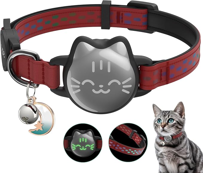 AirTag Cat Collar, Reflective Breakaway Collar, Hidden Holder with Bell | Compatible with Apple AirTag 1st & 2nd Gen, Lightweight Water-Resistant Strap for Cats, AirTag Not Included