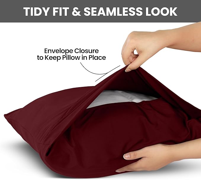 Utopia Bedding Standard Pillow Cases - 2 Pack - Envelope Closure - Soft Brushed Microfiber Fabric - Shrinkage and Fade Resistant Pillow Covers Standard Size 20 X 26 Inches (Standard, Burgundy)