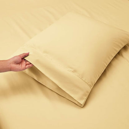Nestl Queen Size Sheet Set, 4 Piece Extra Deep Pocket (18-24 inches), Microfiber, Hotel Luxury, Soft, Breathable, Wrinkle-Free, Easy to Care, Vanilla Yellow