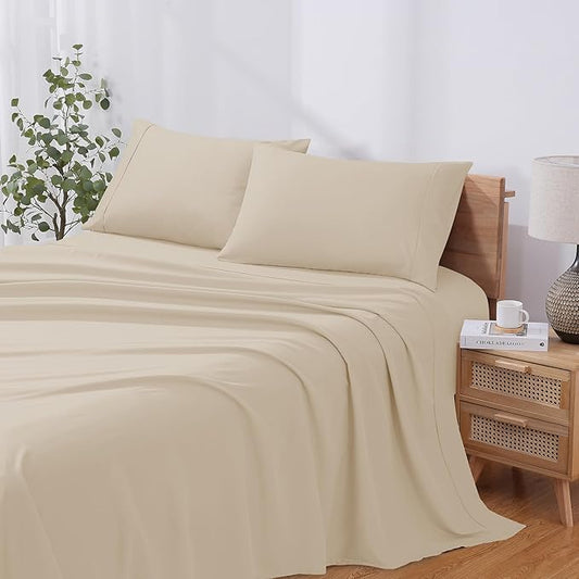 Modern Threads Soft Microfiber Solid Sheets - Luxurious Microfiber Bed Sheets - Includes Flat Sheet, Fitted Sheet with Deep Pockets, & Pillowcases Egg Shell Full
