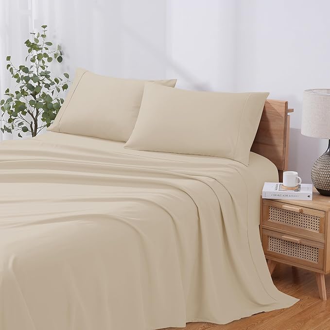 Modern Threads Soft Microfiber Solid Sheets - Luxurious Microfiber Bed Sheets - Includes Flat Sheet, Fitted Sheet with Deep Pockets, & Pillowcases Egg Shell King