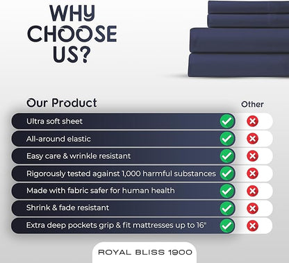 Twin Bed Set - 3Pc Set - Deep Pockets - Cooling Twin Size Sheets - Soft and Smooth Bed Sheet - Perfect Bedding for Any Bedroom (Navy Blue)