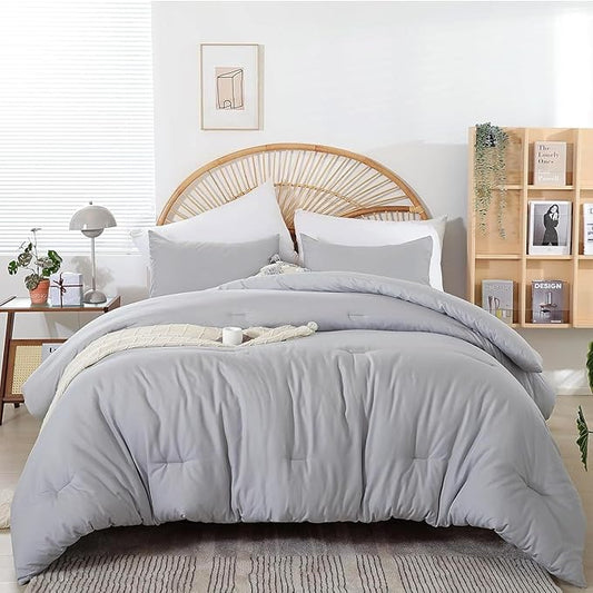 weigelia Grey Queen Comforter Sets - Soft Warm Light Grey Comforter for Queen Size Bed (1 Comforter, 2 Pillowcases)