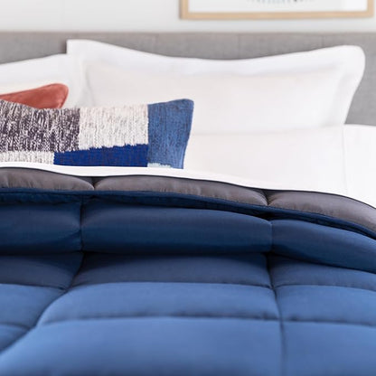 Linenspa Reversible Down Alternative Comforter and Duvet Insert, California King – All-Season Comforter with Box Stitch and 8 Duvet Loops – Bedding for Kids, Teens, and Adults – Navy / Graphite