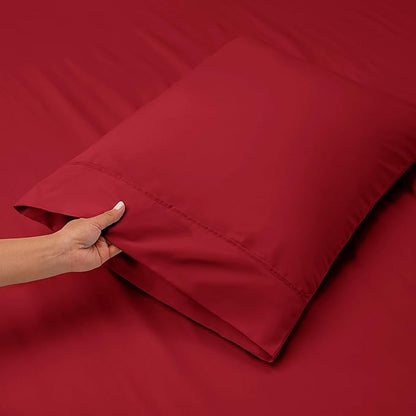 Hearth & Harbor Extra Deep Pocket Queen Sheets Sets - Fits Mattress 18-24 Inches Deep - Extra Deep Pocket Sheets - 6 Piece Queen Size - Burgundy