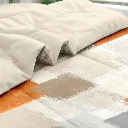 Comforter Set Twin Size, Beige Grey Abstract Painting 5 Pcs Bedding for Kids and Adults, Orange Gray Contemporary Bed Sheet Sets with Fitted Sheet Pillowcase & Sham for Bedroom Bed Decor