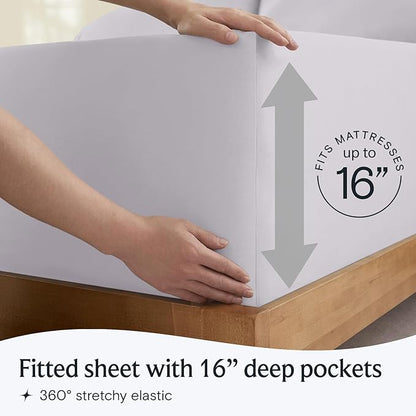 LuxClub 4 PC Sheet Set Bed Sheets Deep Pockets 18" Eco Friendly Wrinkle Free Cooling Machine Washable Hotel Bedding Silky Soft - Dove Gray King