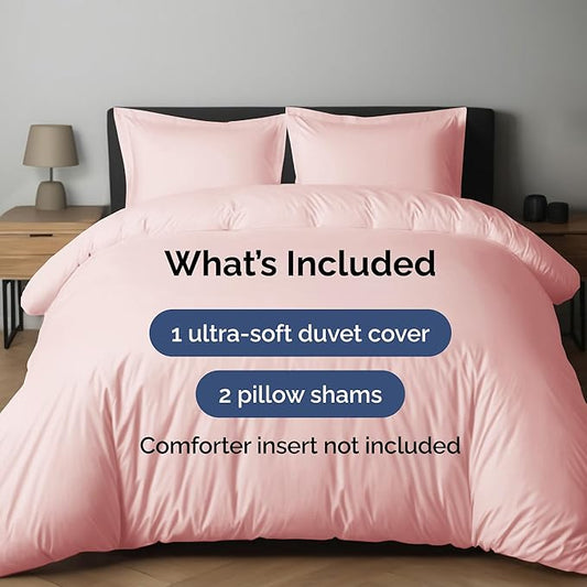 Duvet Cover Full Size Set - Extra Soft Full Duvet Cover 80" x 90" with 2 Pillow Shams - Hotel Luxury, Easy Care & Fade Free w/ Zipper Closures & Ties - All Season, Comfy, Cozy & Breathable (Baby Pink)